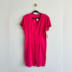 Vintage 80s Hot Pink Button-Front Dress – NWT – Made in USA – Size 14